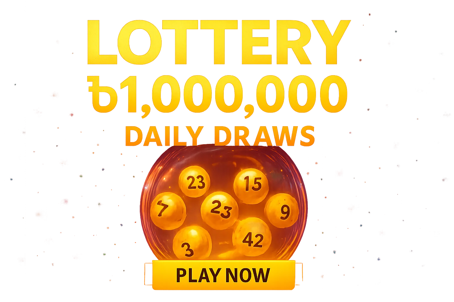 Golden lottery balls tumbling in transparent draw machine promotional banner